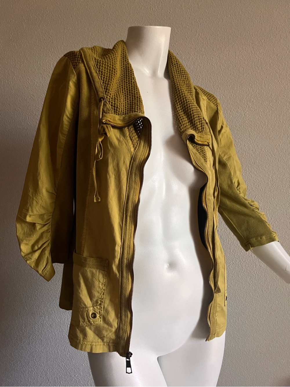 XCVI Wearables Fjord Jacket Small Olive Chartreuse Mixed Media Cowl Hood